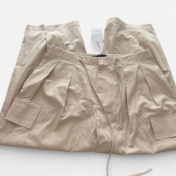 Zara Cream Tie front loose leg cargo Trousers NWT L | Minimalist Tailored - Picture 3 of 5